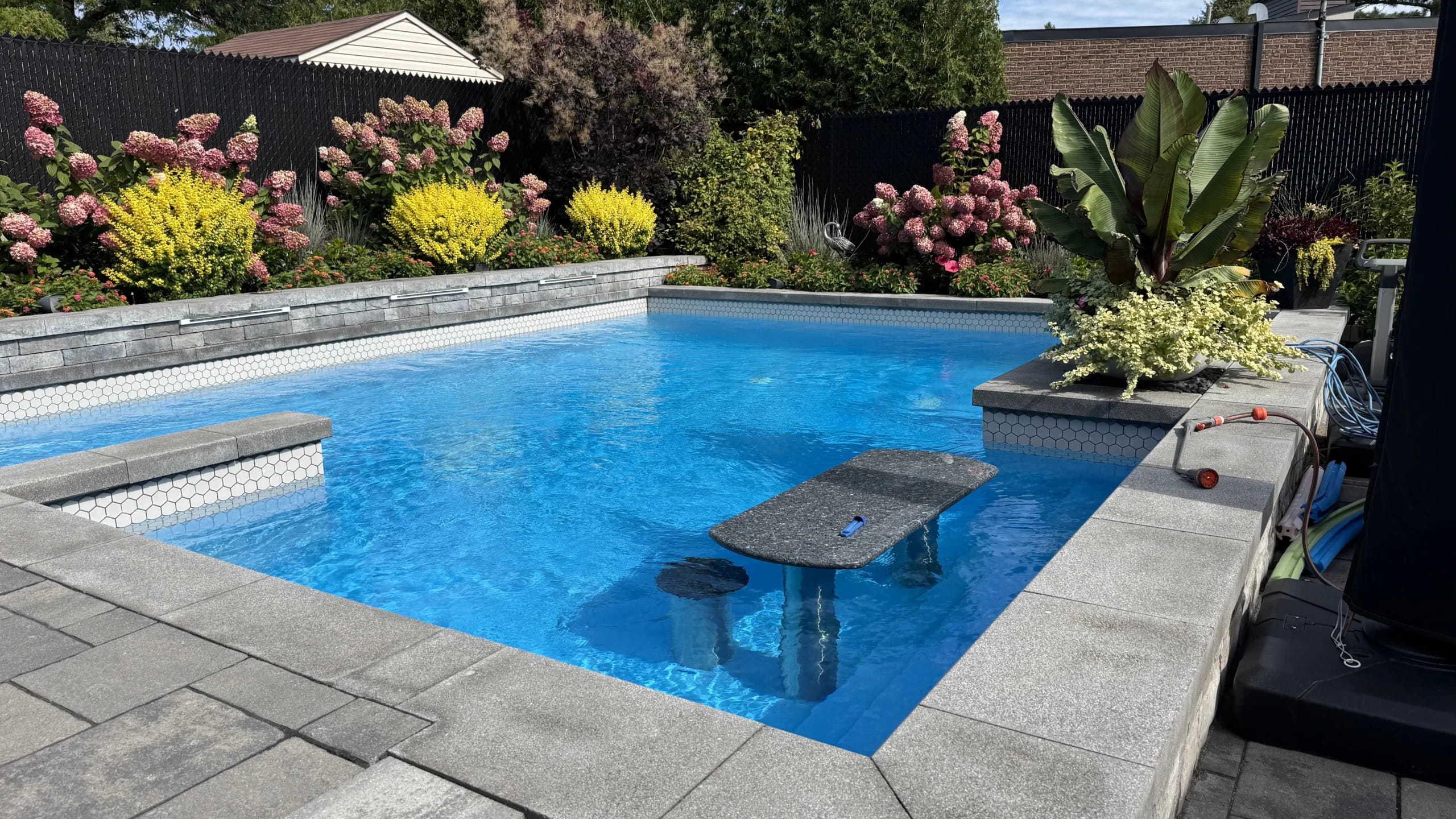 Piscine creusée en été, eau claire